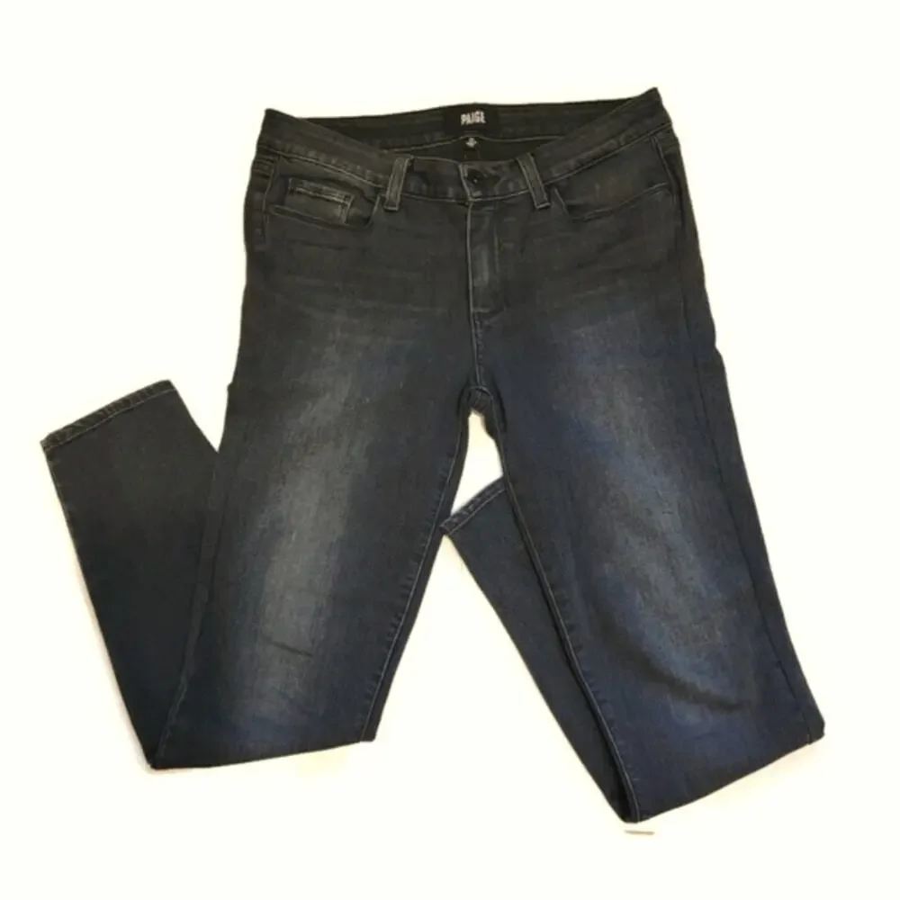 PAIGE Verdugo Mid Rise Ankle Crop Skinny Jeans Black Smoke Size 27 Chic